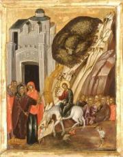 Krisztus bevonulása Jeruzsálembe (Krétai festő műve 1600 körül)